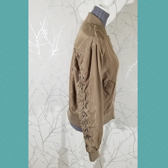 NA-KD Beige Full Zip Lacing Bomber Jacket - Picture 4 of 6